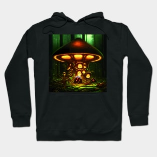 Magical Big Cottage Mushroom House with Lights in Forest with High Trees, Mushroom Aesthetic Hoodie